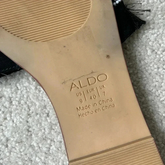 Aldo SEQUIN AND fringe DETAIL ROUND  TOE CASTLEROCK SLIDES - Picture 5 of 6